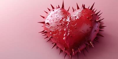 Spiked red heart design on a soft pink background creating a striking visual impact photo