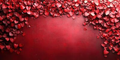 Vibrant display of red heart shapes arranged on a textured background creating a romantic atmosphere for celebrations and expressions of love photo