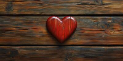 Heart-shaped wooden decoration on rustic brown wooden background ideal for home decor and crafts projects photo
