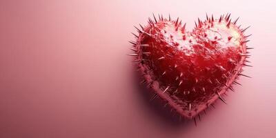 Creative representation of a spiky red heart against a soft pink background conveying a unique blend of love and danger photo