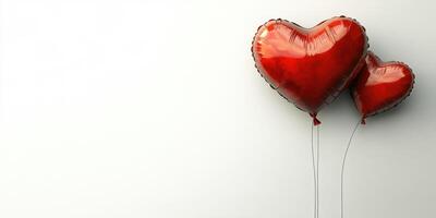 Vibrant red heart-shaped balloons against a simple background for festive decoration photo