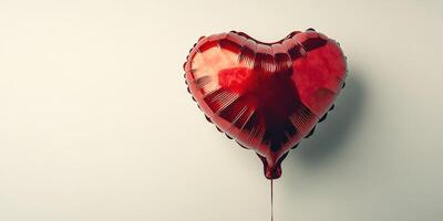 Red heart balloon floating against a neutral wall, symbolizing love and affection during a celebration or event photo