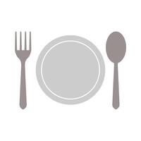 Plate, fork and spoon icon on white background vector