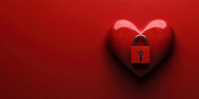 Heart shaped symbol with a red padlock on a vibrant background representing love and security photo