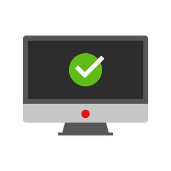 A computer monitor with a green tick on it vector