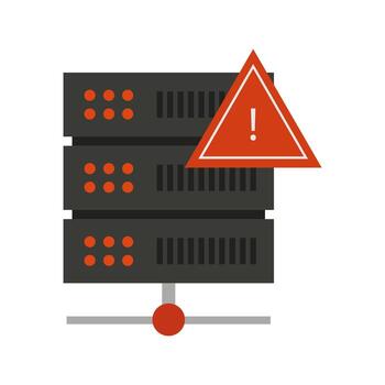 A server with a red warning sign on it vector