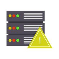A server with a yellow caution sign and a green triangle vector