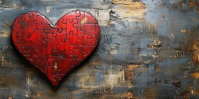 Heart-shaped puzzle piece art on textured background showcases the theme of love and connection in a unique way photo