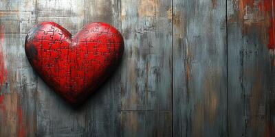 Heart shaped puzzle piece on rustic wooden surface adds a unique artistic touch to interior decor photo