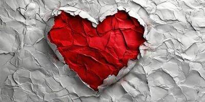Artwork showcasing a textured heart design on crumpled paper background evokes emotions of love and affection photo