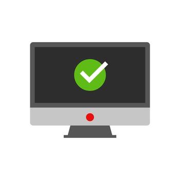 A computer monitor with a green tick on it vector
