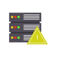 A server with a yellow caution sign and a yellow triangle vector