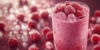 Refreshing raspberry smoothie served with frosty berries in a chilled glass on a summer day photo