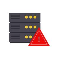 A server with a red warning sign and a yellow caution sign vector