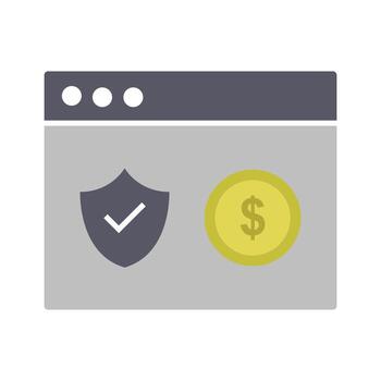 A dollar coin and a shield icon on a computer screen vector
