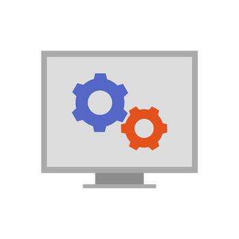 un computadora pantalla con dos engranajes en eso vector