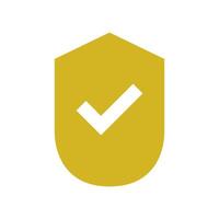 A yellow shield with a tick mark on it vector