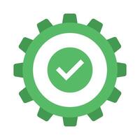 A green gearwheel with a tick mark on it vector