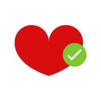 A red heart with a tick mark on it vector