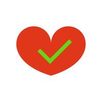 Heart check mark icon, red heart with green tick vector