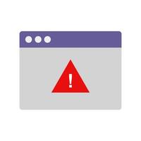 A warning triangle is shown on a computer screen vector