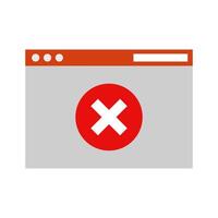 A red cross and an x mark on a browser window vector