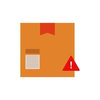 A box with a red flag and a paper with a red exclamation vector