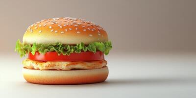 Freshly made chicken burger with lettuce and tomato on a white background photo