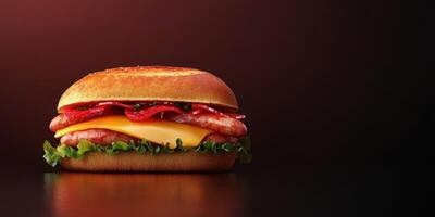 Juicy sandwich with layers of flavor presented on a dark background photo