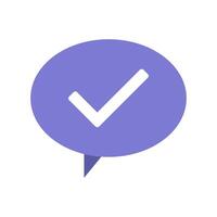 A check mark in a speech bubble vector