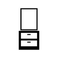 A black and white image of a dresser with a mirror vector