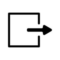 A black and white icon of a door with an arrow pointing to it vector