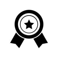 A black and white icon of a star and ribbon vector