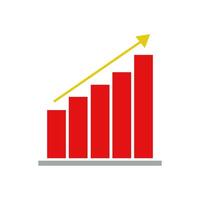 A red bar chart with an arrow going up vector