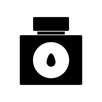 A black and white image of a bottle with a drop of liquid vector