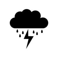 Black and white illustration of a cloud with a lightning bolt vector