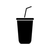 A black and white icon of a drink cup with a straw vector
