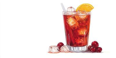 Refreshing summer drink with ice and citrus garnishes served in a tall glass photo