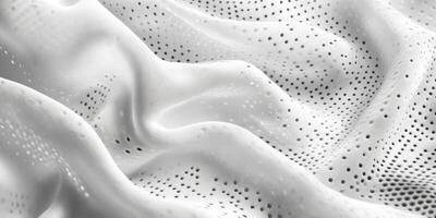 Soft white fabric with subtle polka dots displaying gentle folds and textures in natural light photo