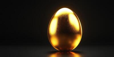 Gold egg glows under soft light creating a striking and elegant visual centerpiece in a darkened setting photo