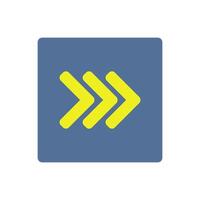 A yellow arrow pointing down on a blue square vector