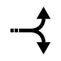 A black and white icon of an arrow pointing down vector