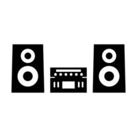 A speaker and a radio are shown in black and white vector