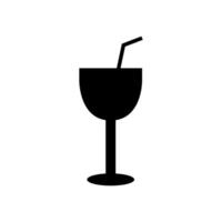 A black and white illustration of a glass with a straw vector