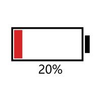 Battery icon with 20 charge on white background vector