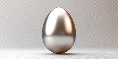 Shiny metallic egg placed on smooth surface with neutral background showcasing contemporary design photo