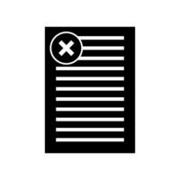 A black and white icon of a document with an x vector