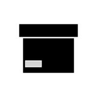 A black and white icon of a box vector