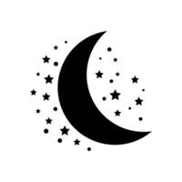 A black and white crescent with stars on it vector