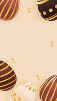 Vertical story template Easter theme with realistic chocolate eggs with gold pattern. Holiday greeting for social media post with copy space. illustration brown, beige colors vector
